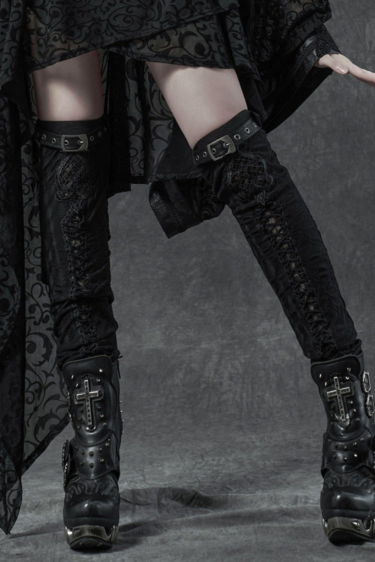 Ripped Embroidered Gothic Leg Warmers for Women in Black