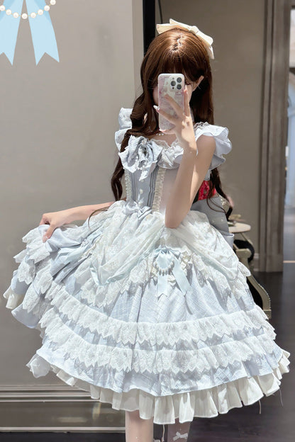 Azure Fairy Tale Advent Multi-Layered Ruffle Bow Lace Sweet Princess Gorgeous Lolita Tiered Gown