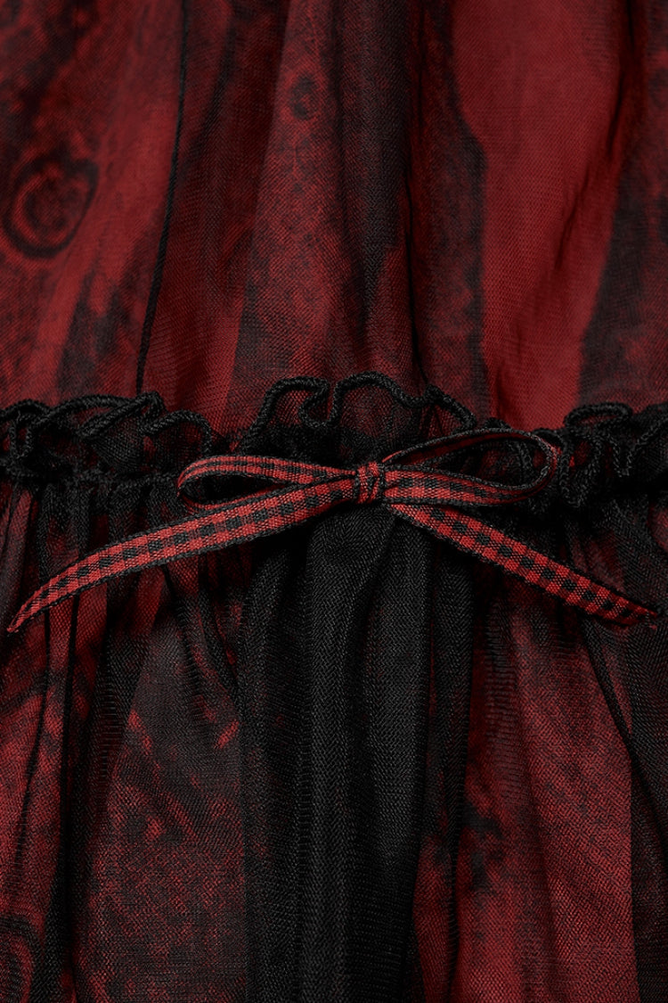 Crimson & Obsidian Sleeveless Multi-Layer Stitching Mesh Elegant Lolita Dress