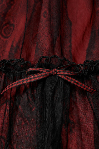 Crimson & Obsidian Sleeveless Multi-Layer Stitching Mesh Elegant Lolita Dress