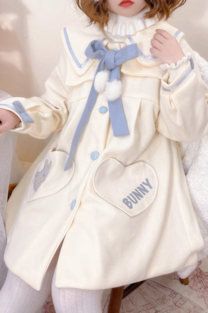 Sweet Lolita Coat with Doll Collar, Long Sleeves & Bowknot Detail, Cream