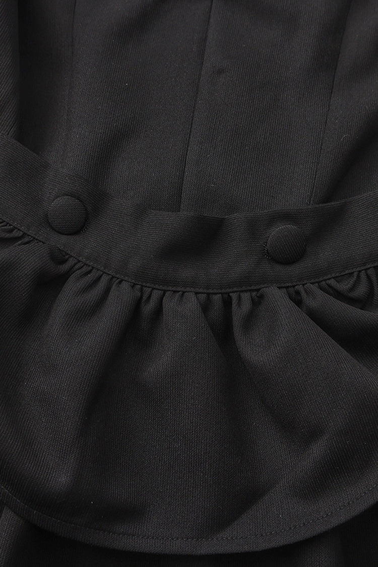 Ebony Sleeveless Ruffled Victorian Prince Coat - Immortal Silent Agent