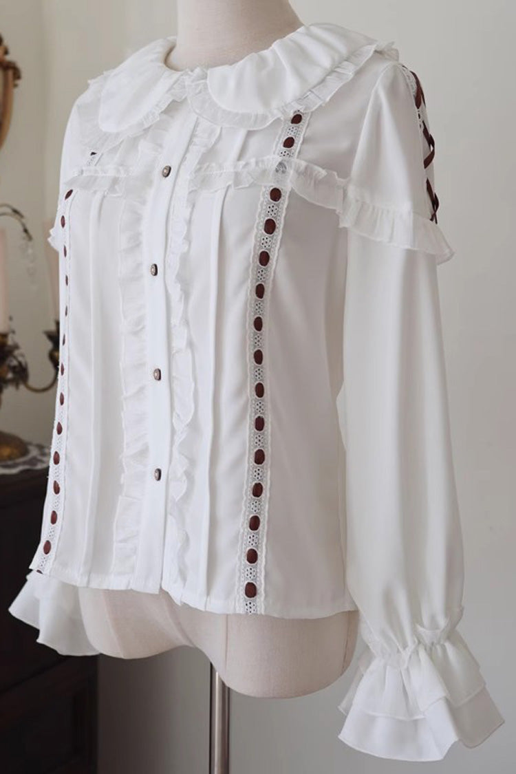 Ivory Lace-Trimmed Doll Collar Long-Sleeve Lolita Top