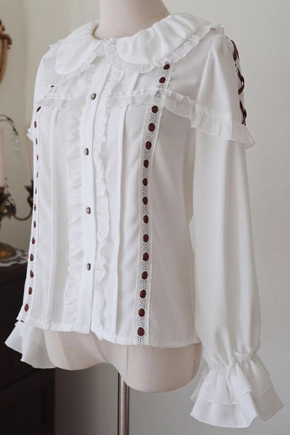 Ivory Lace-Trimmed Doll Collar Long-Sleeve Lolita Top