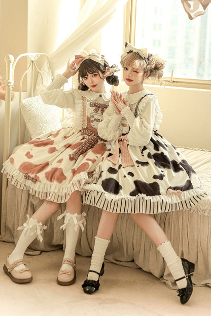 Cow Print Ruffled Bow Lolita JSK in Multiple Colors