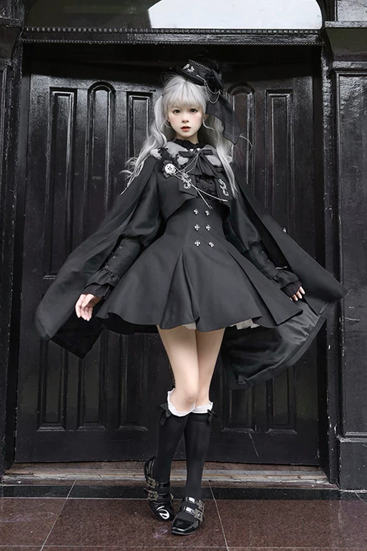 Ebony Double-Breasted Bustier Suspender Dress - Gothic Night Butler