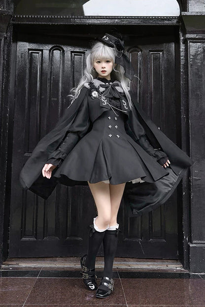 Ebony Double-Breasted Bustier Suspender Dress - Gothic Night Butler