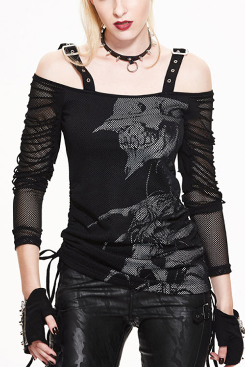 Cotton Halter Punk T-Shirt with Skull Print