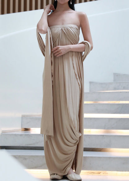 The Off Dresses Wrinkled Cotton French Long Khaki Shoulder