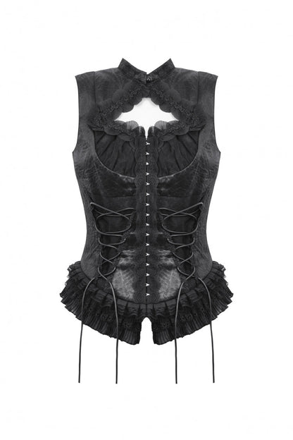 No-Sleeve Lace Trim Side Corset Top