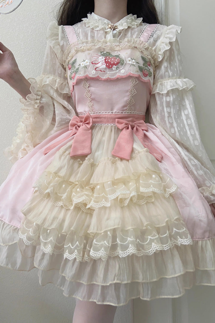 Ruffle Embroidery Cardigan Bowknot Sweet Lolita JSK Dress with Moon Rabbit Print