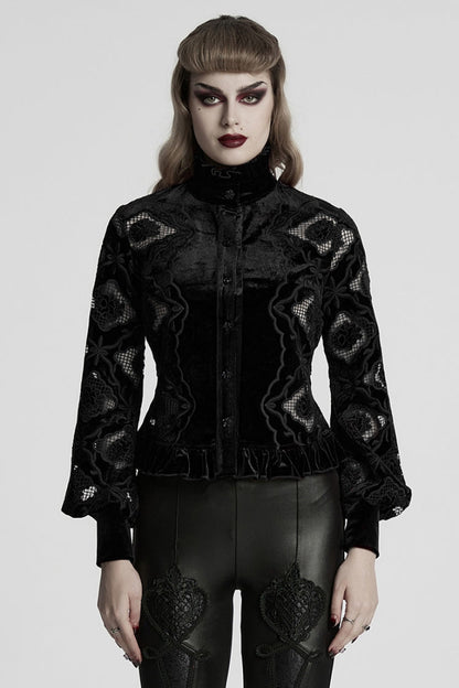 Floral Embroidery Gothic Blouse - Women's Ruffled Lace