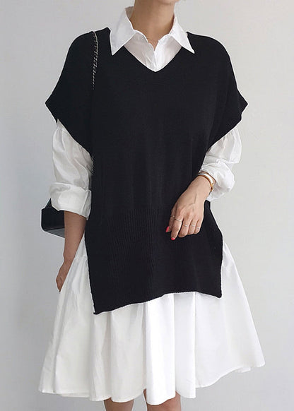 Knit Dresses Stylish Pieces Shirt Set Side Two Open And Vests
