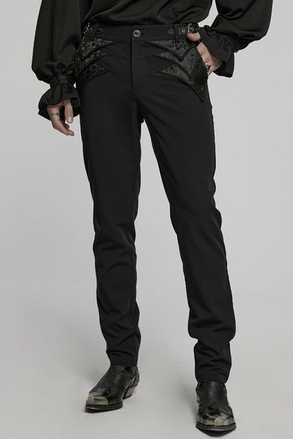 Punk Pants for Men with Black Jacquard and Buckle Accents