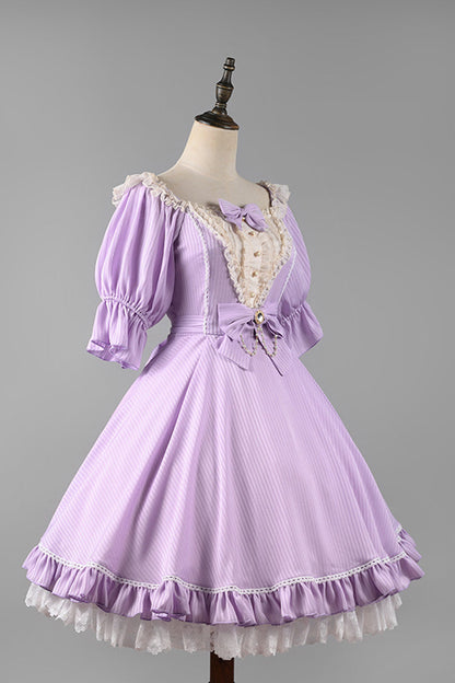 Midsummer Galaxy Solid Short Sleeve Ruffled Bow Lolita OP Dress