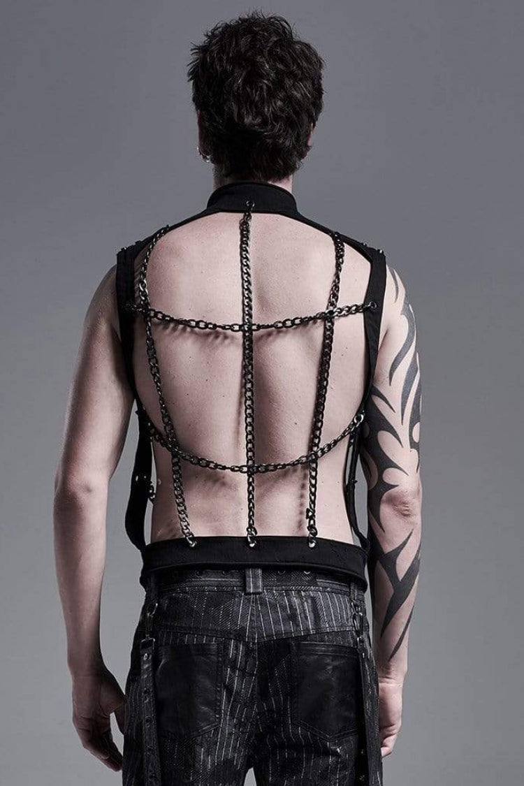 Steampunk Vest with Metal Rivets and Chain for Men
