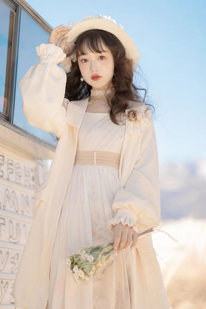 Ivory Chinese Bronzing Floral Embroidery Sweet Lolita JSK