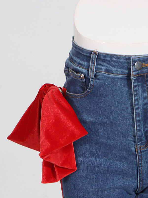 Red Chic Tied Straight Jeans High Waist Buttoned