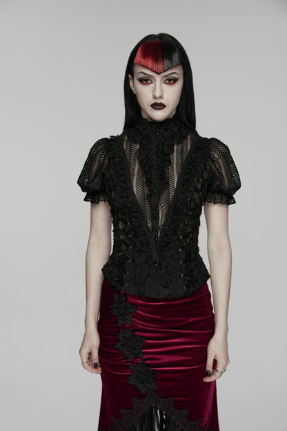 Ruffled Cut-Out Lace Gothic Blouse for Women