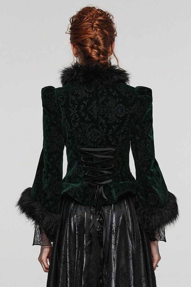 Women's V-Neck Long Sleeve Faux Fur Stitch Gothic Coat Four Shades