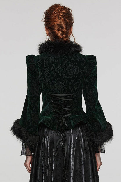 Women's V-Neck Long Sleeve Faux Fur Stitch Gothic Coat Four Shades