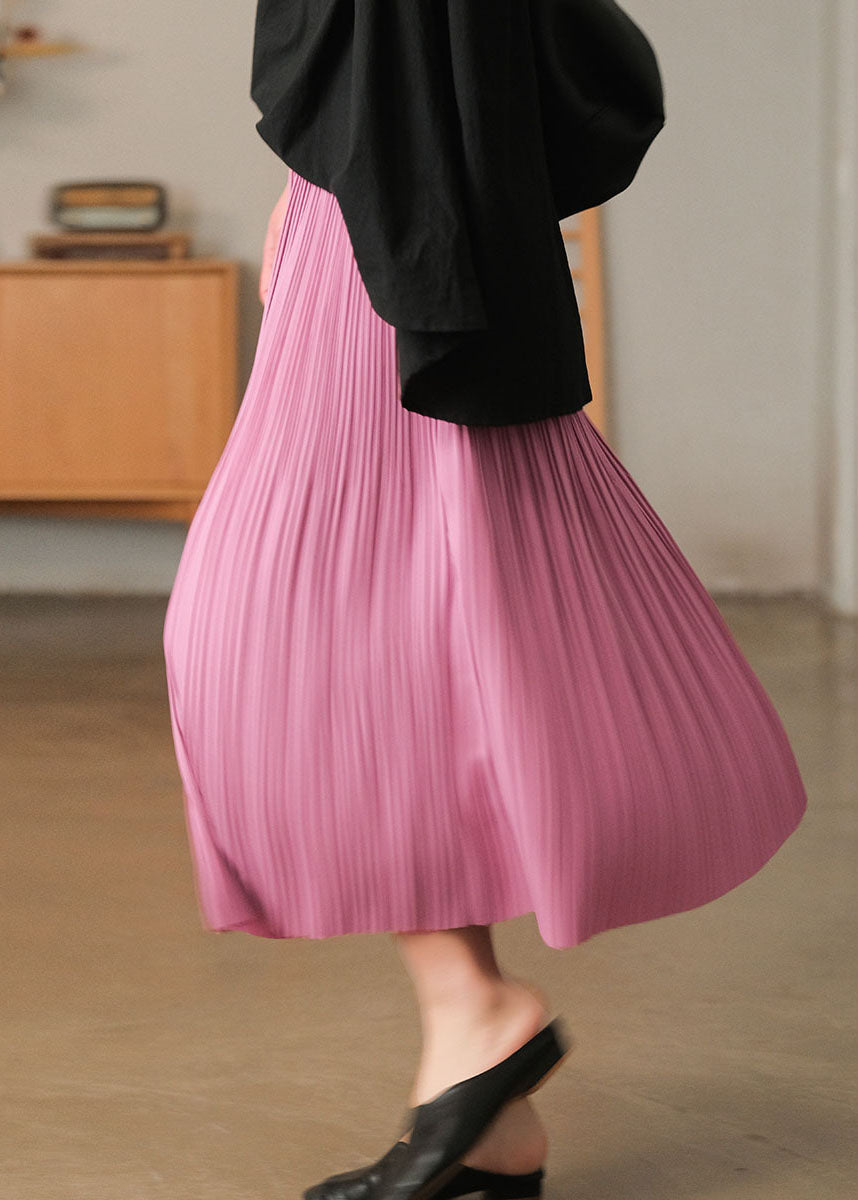 Bohemian Pink Elastic Waist Cotton Pleated Skirts AJ1008