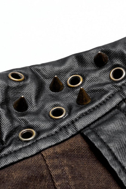 Steampunk Single-Arm Jacket with Rivet Buckle and Stand Collar in Two Tones - IndustrialChic