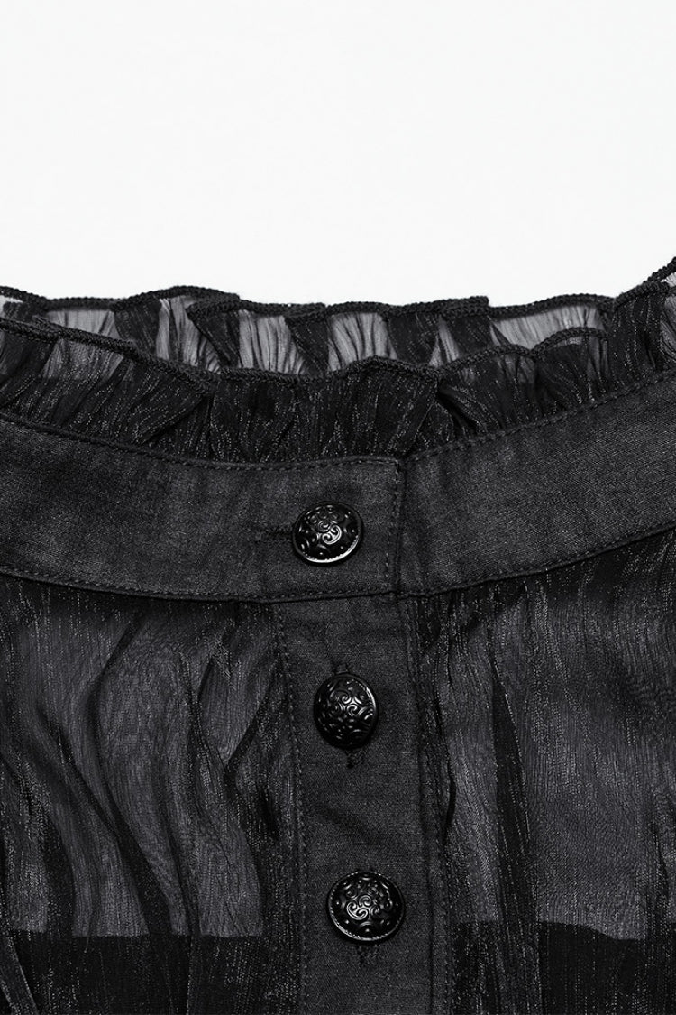 Sheer Mesh Gothic Blouse - Women's Ruffled Long-Sleeve