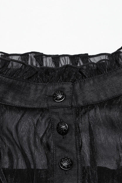 Sheer Mesh Gothic Blouse - Women's Ruffled Long-Sleeve