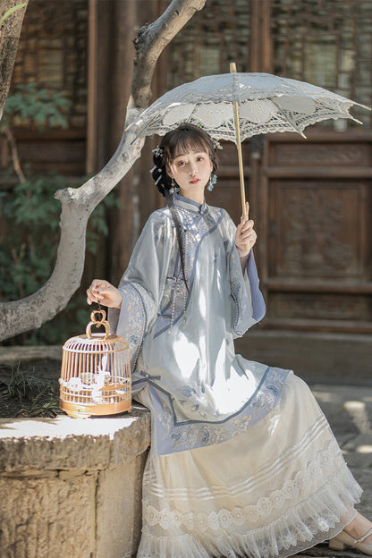 Flower Room Stand Collar Long Sleeve Printed Hanfu Set
