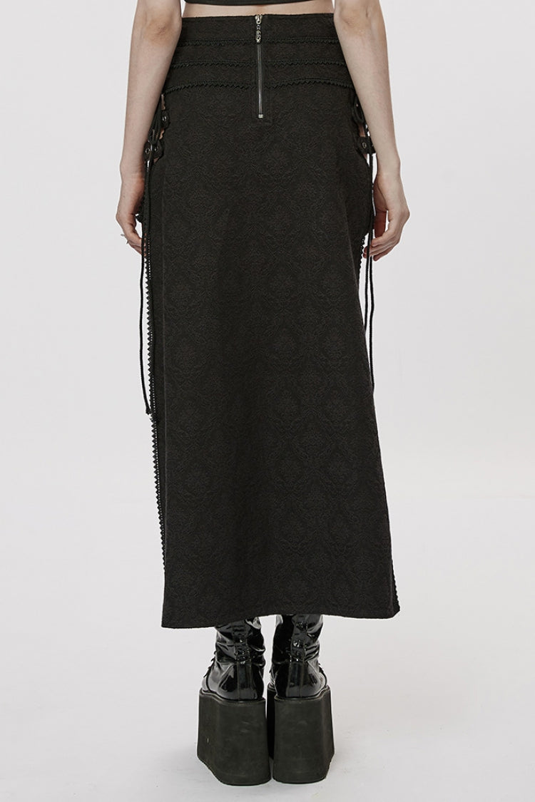 Steampunk Irregular Skirt with Black Jacquard Butterfly Embroidery and Lace