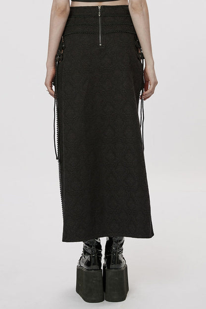 Steampunk Irregular Skirt with Black Jacquard Butterfly Embroidery and Lace