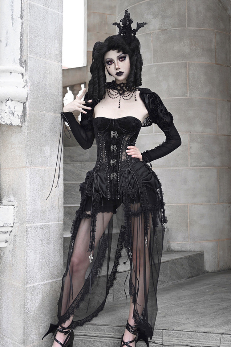 Ebony Cutout Corset Lace-Up Gothic Dress - Hell Alice