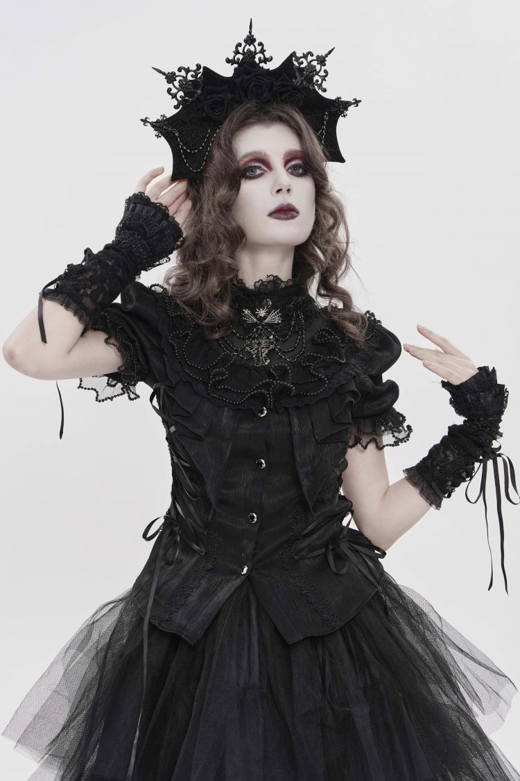 Lace-Up Pleated Gothic Palace Blouse for Women