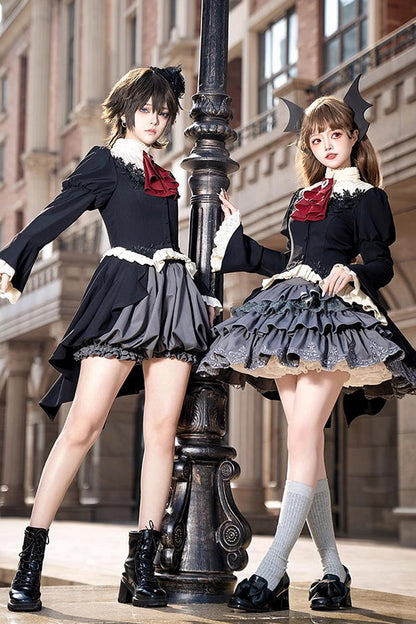 Prince Ouji Lolita Tailcoat Top and Shorts Set with Long Sleeves in Black