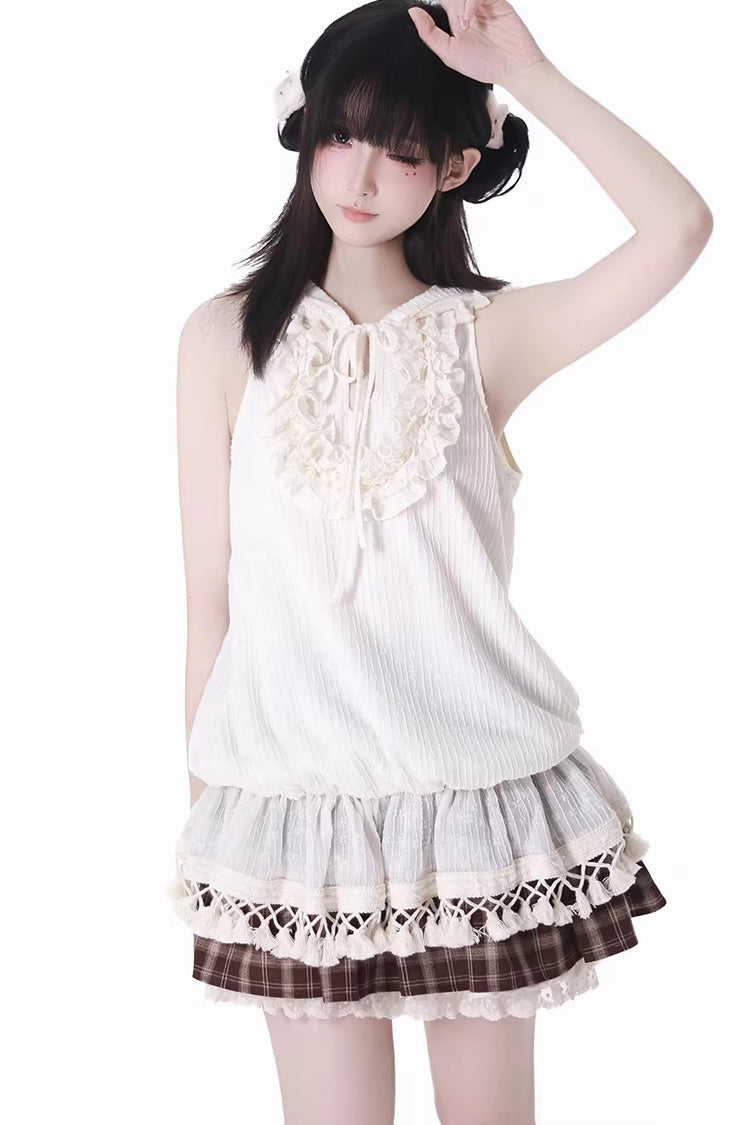 Warm Summer Days Double-Layered Printed Lolita Skirt with Lace - Ruffled