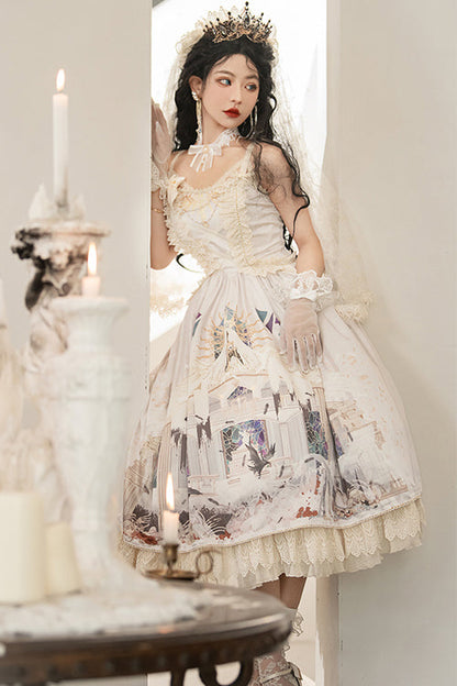Gorgeous Vintage Hymn Print Sweet Lolita JSK Dress with High Waist, Cream