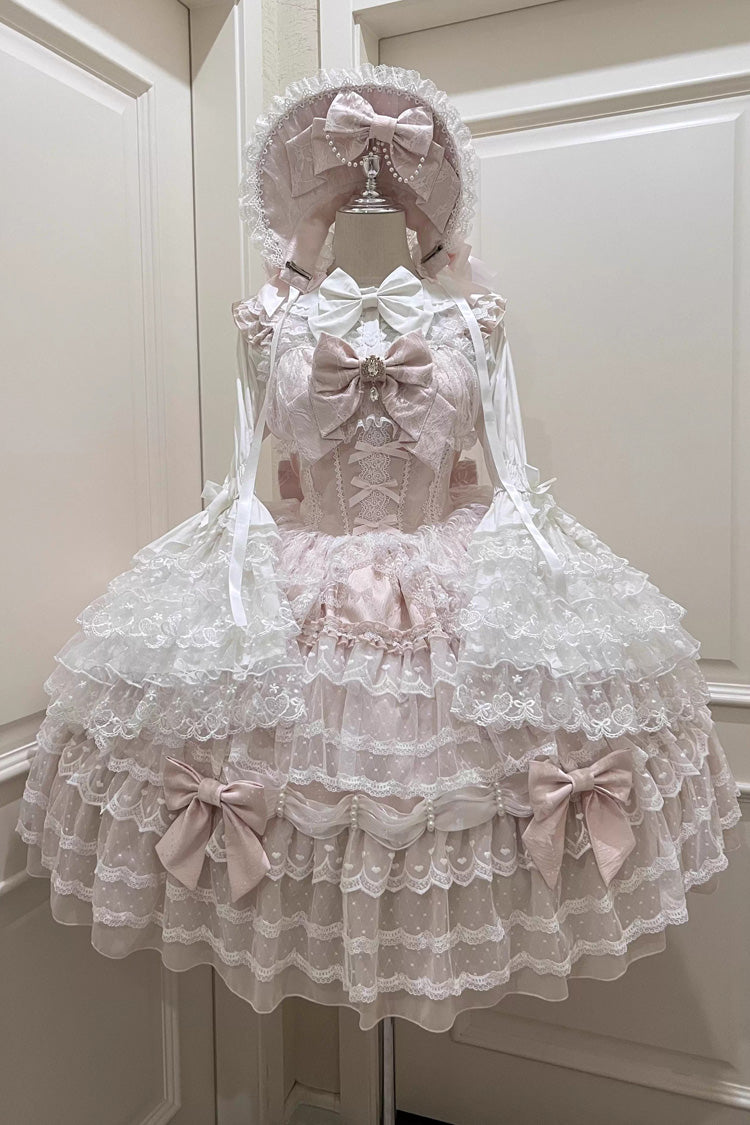 Blush Doll-Style Bow Lace Princess Dress with Layers