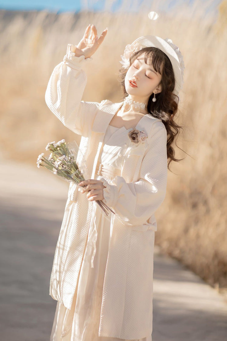Ivory Chinese Bronzing Floral Embroidery Sweet Lolita JSK