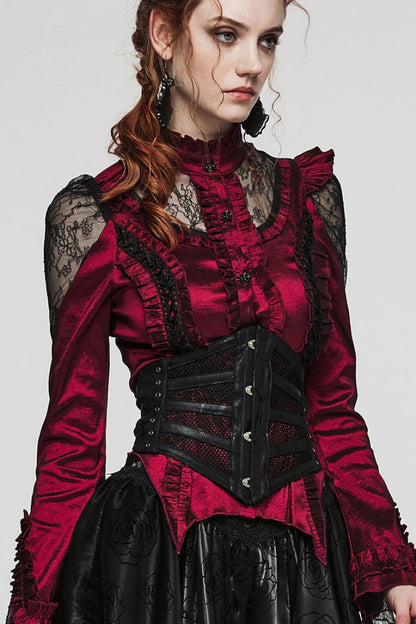 Hollow Stitching Mesh Corset for Women - Gothic Leather