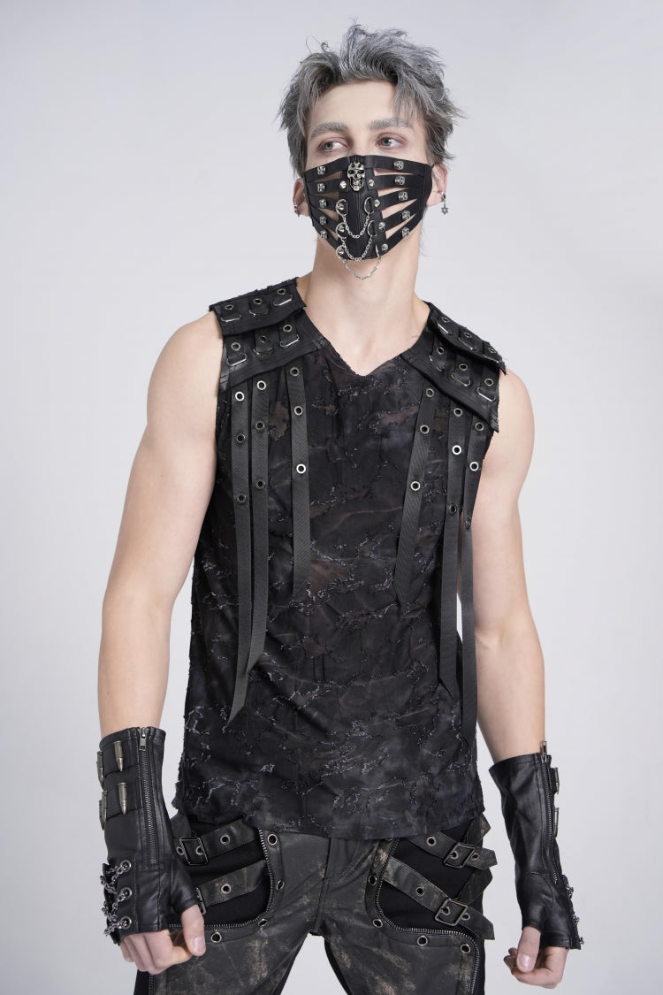 No-Sleeve Eyelet Strap Distressed Gothic Waistcoat