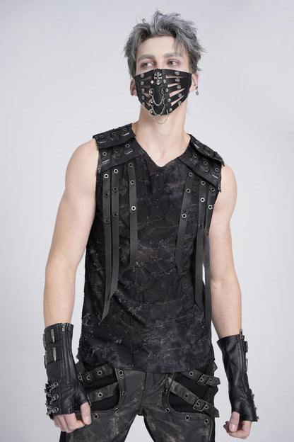 No-Sleeve Eyelet Strap Distressed Gothic Waistcoat