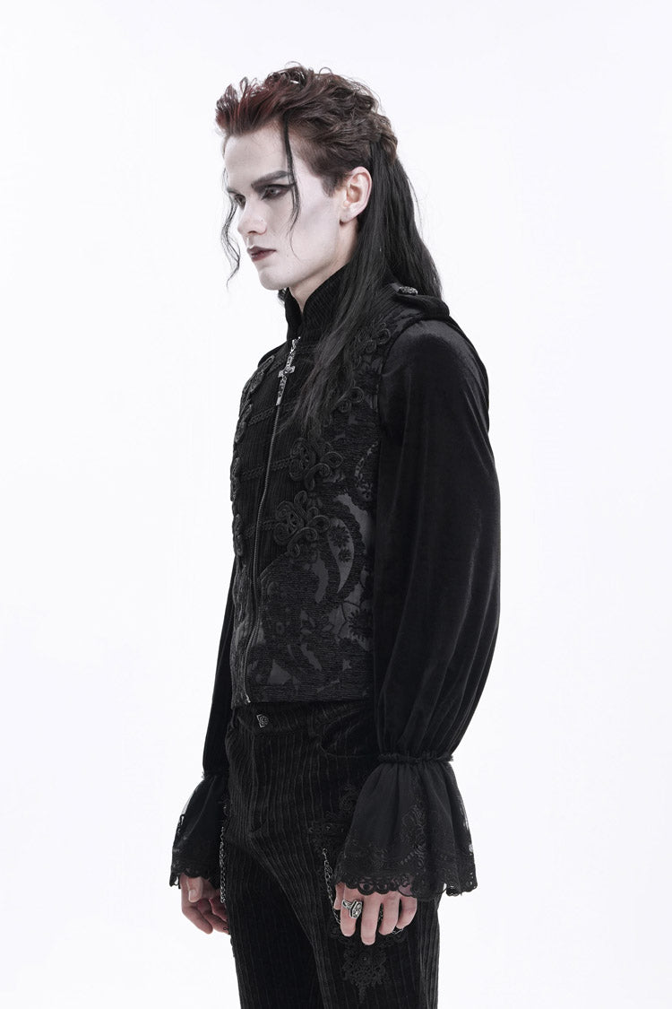 Crochet Floral Gothic Vest with Zipper for Men
