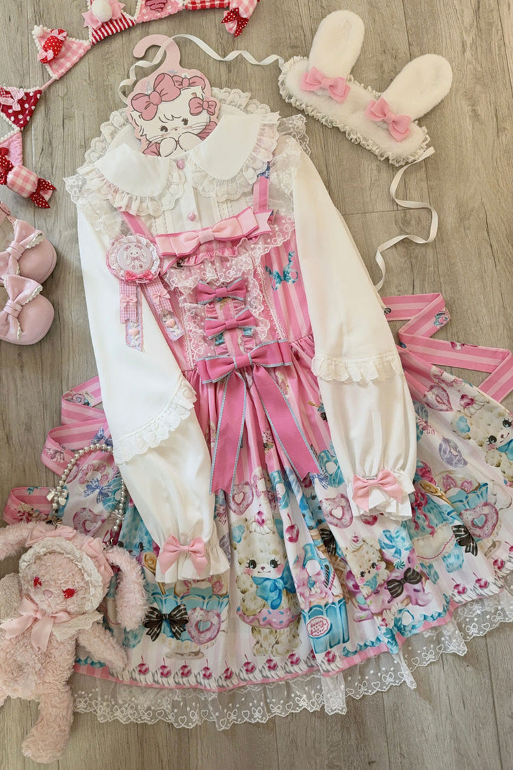 Blush Bear Print Ruffle Bow Lace Princess JSK - Floral Whisper