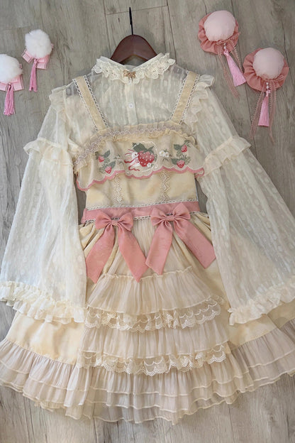 Ruffle Embroidery Cardigan Bowknot Sweet Lolita JSK Dress with Moon Rabbit Print