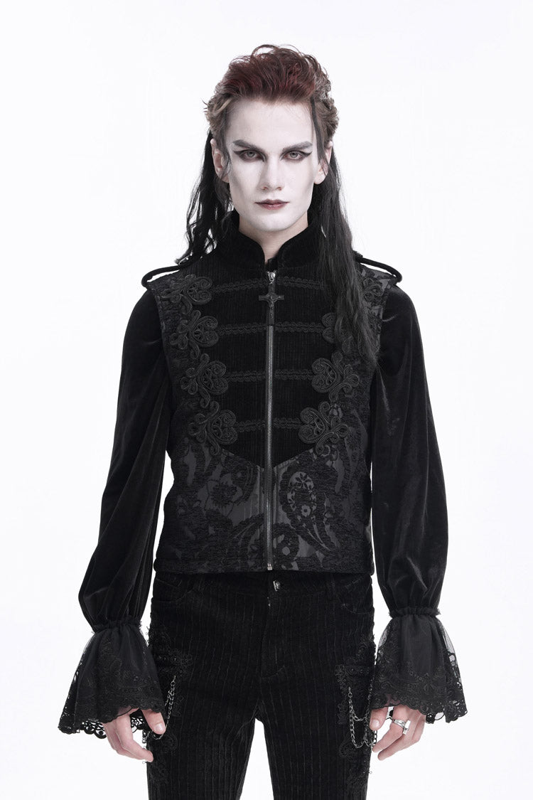 Crochet Floral Gothic Vest with Zipper for Men