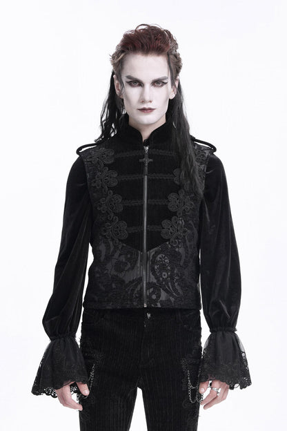 Crochet Floral Gothic Vest with Zipper for Men