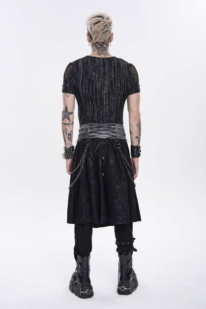 Chain-Decorated Lace-Up Pleated Punk Skirt for Men