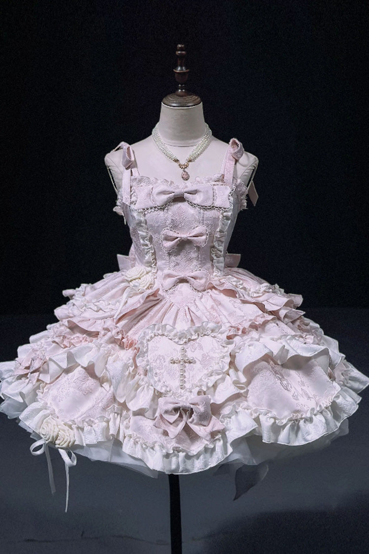 Blush Halter Sleeveless Embroidered Ruffle Ballerina JSK Set - Heart of Butterfly
