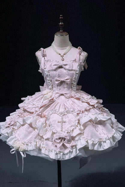 Blush Halter Sleeveless Embroidered Ruffle Ballerina JSK Set - Heart of Butterfly